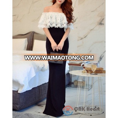 Sexy women bodycon off shoulder lace maxi dress